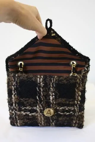 1970s ADOLFO Wool Boucle Plaid Flap Handbag