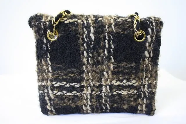 1970s ADOLFO Wool Boucle Plaid Flap Handbag