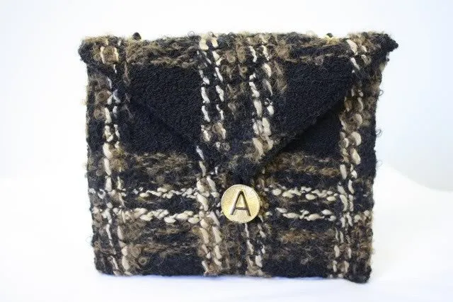 1970s ADOLFO Wool Boucle Plaid Flap Handbag