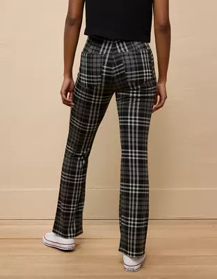 AE It Knit Pull-On High-Waisted Kick Boot Plaid Pant-