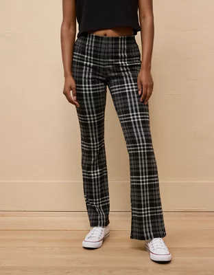 AE It Knit Pull-On High-Waisted Kick Boot Plaid Pant-