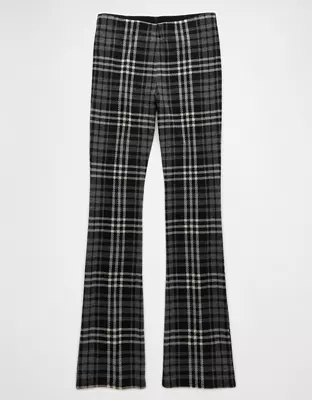 AE It Knit Pull-On High-Waisted Kick Boot Plaid Pant-