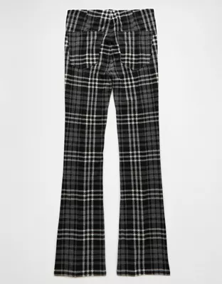 AE It Knit Pull-On High-Waisted Kick Boot Plaid Pant-