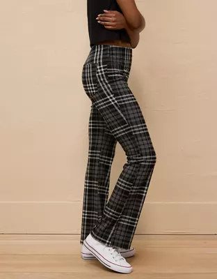 AE It Knit Pull-On High-Waisted Kick Boot Plaid Pant-