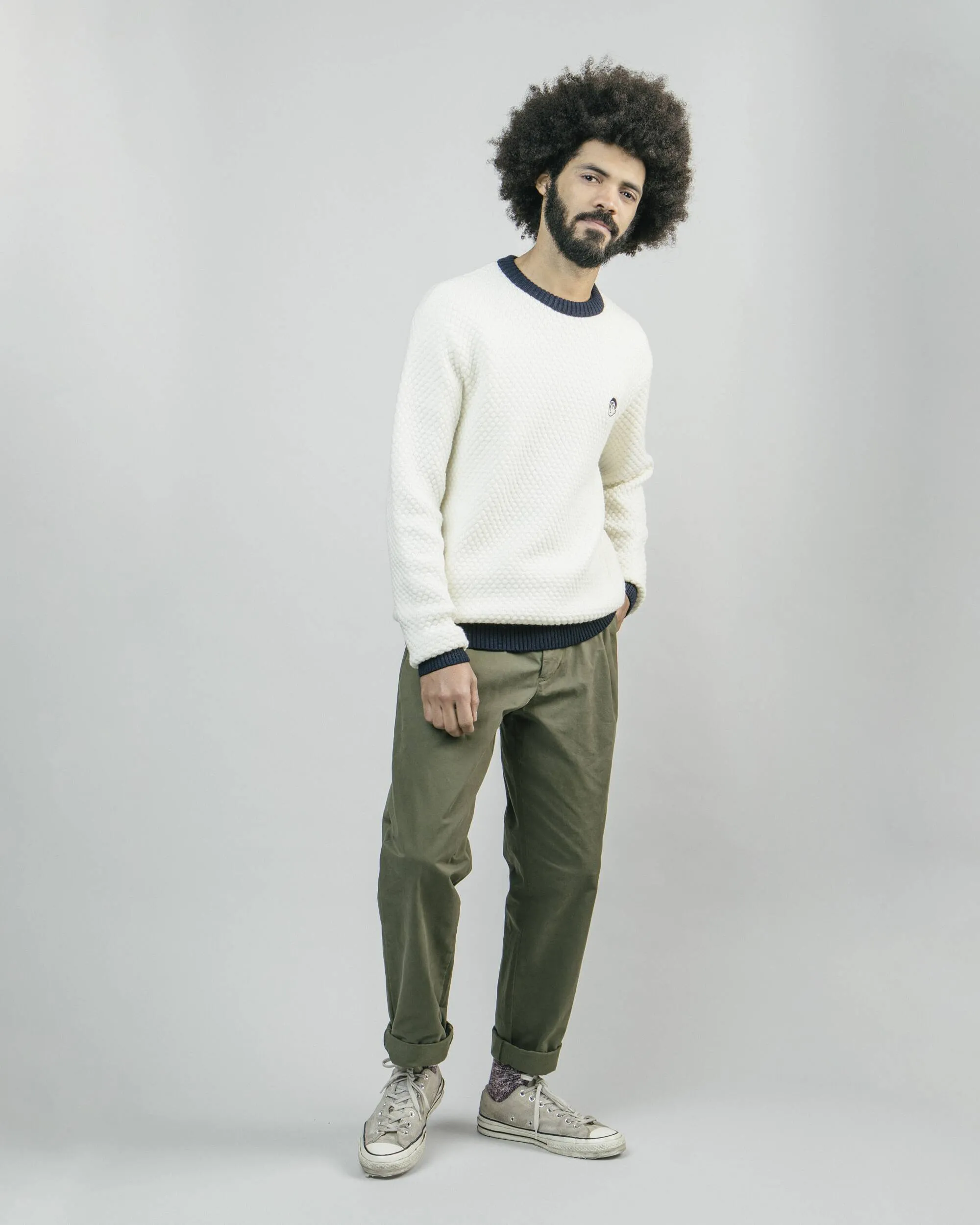 Akito Ecru Pullover - Mulesing-free Merino Wool - Brava Fabrics