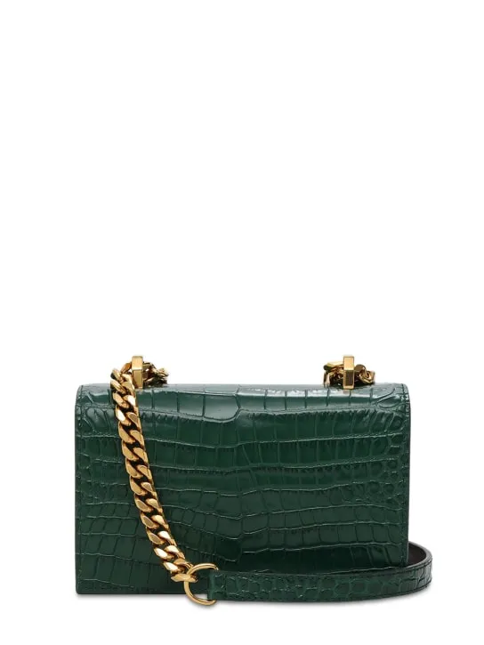 Alexander McQueen   Mini Jeweled croc embossed shoulder bag 