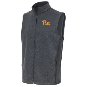 Antigua Pitt Panthers Heather Charcoal Course Full-Zip Vest