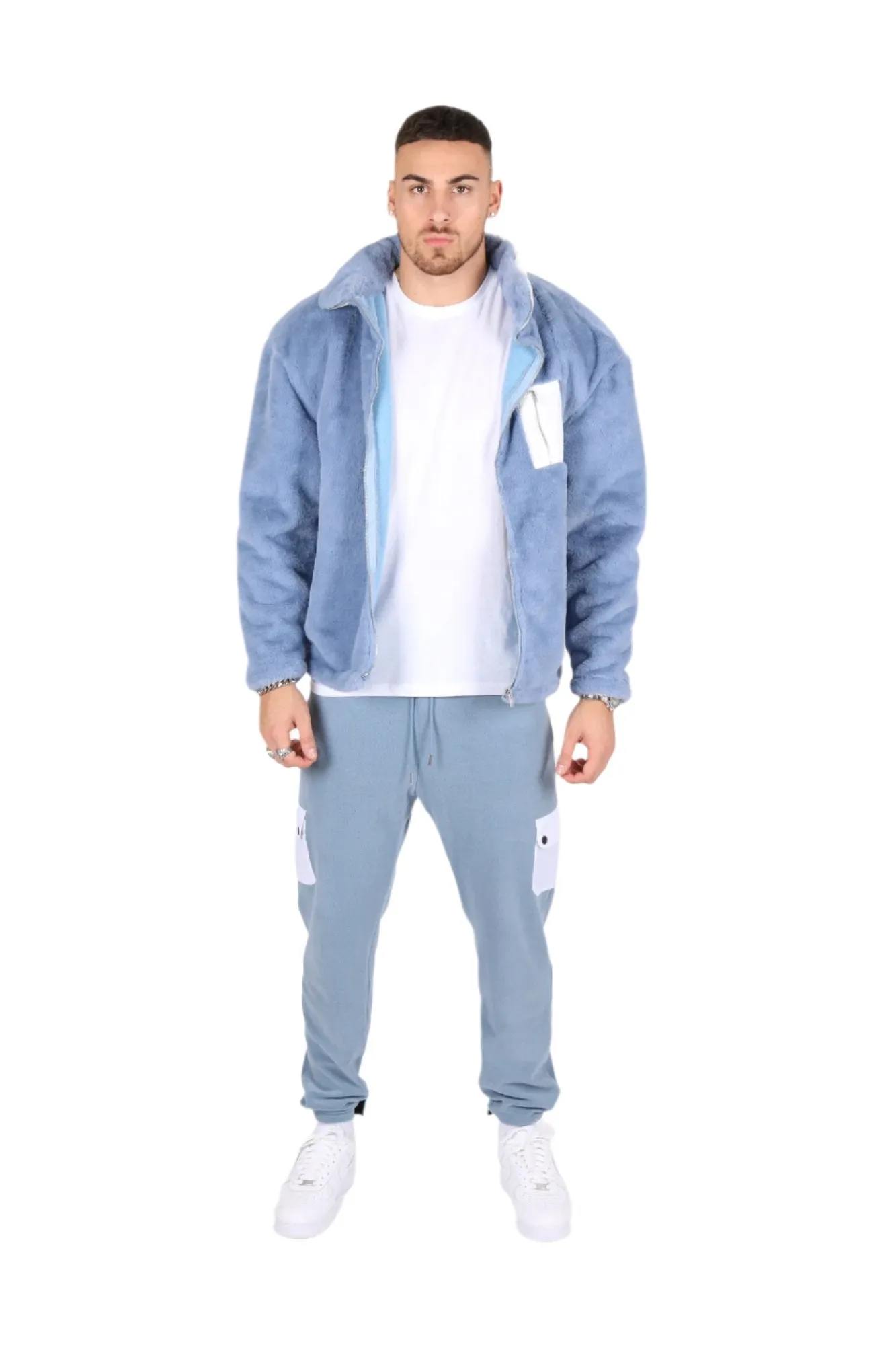 Baby Blue Utility Cargo Polar Fleece Joggers