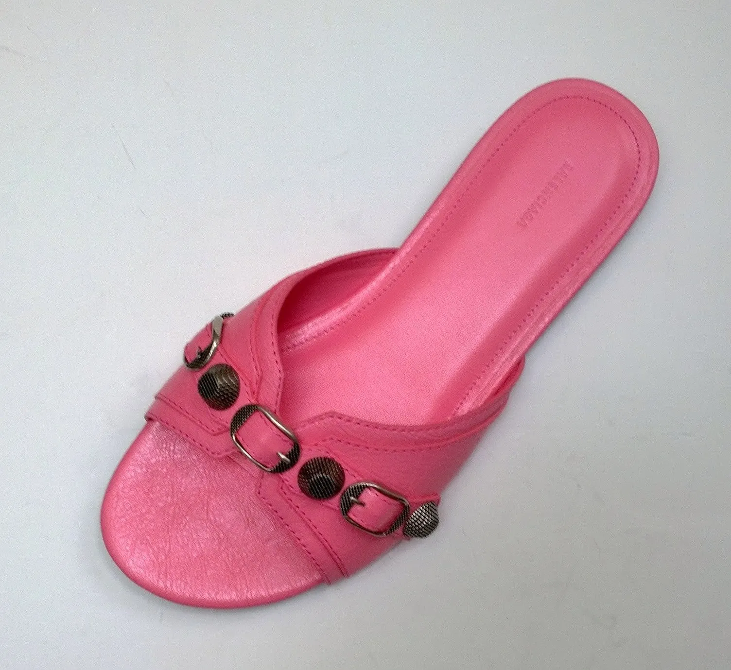 Balenciaga Cagola Moto Classic Pink Leather Flat Sandals Cagole