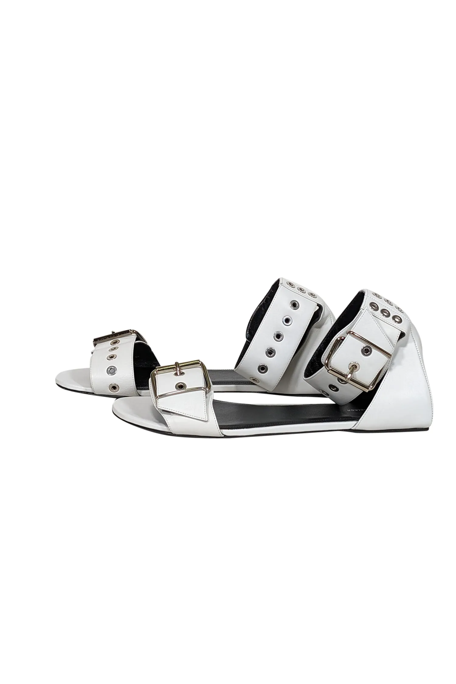 Balenciaga - White Leather Strappy Buckle Detail Sandals Sz 10