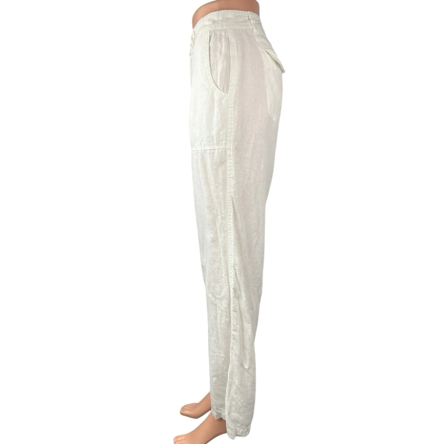 Banana Republic Women's White Linen Mid Rise Straight Wide Leg Trousers Pants 8