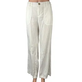 Banana Republic Women's White Linen Mid Rise Straight Wide Leg Trousers Pants 8