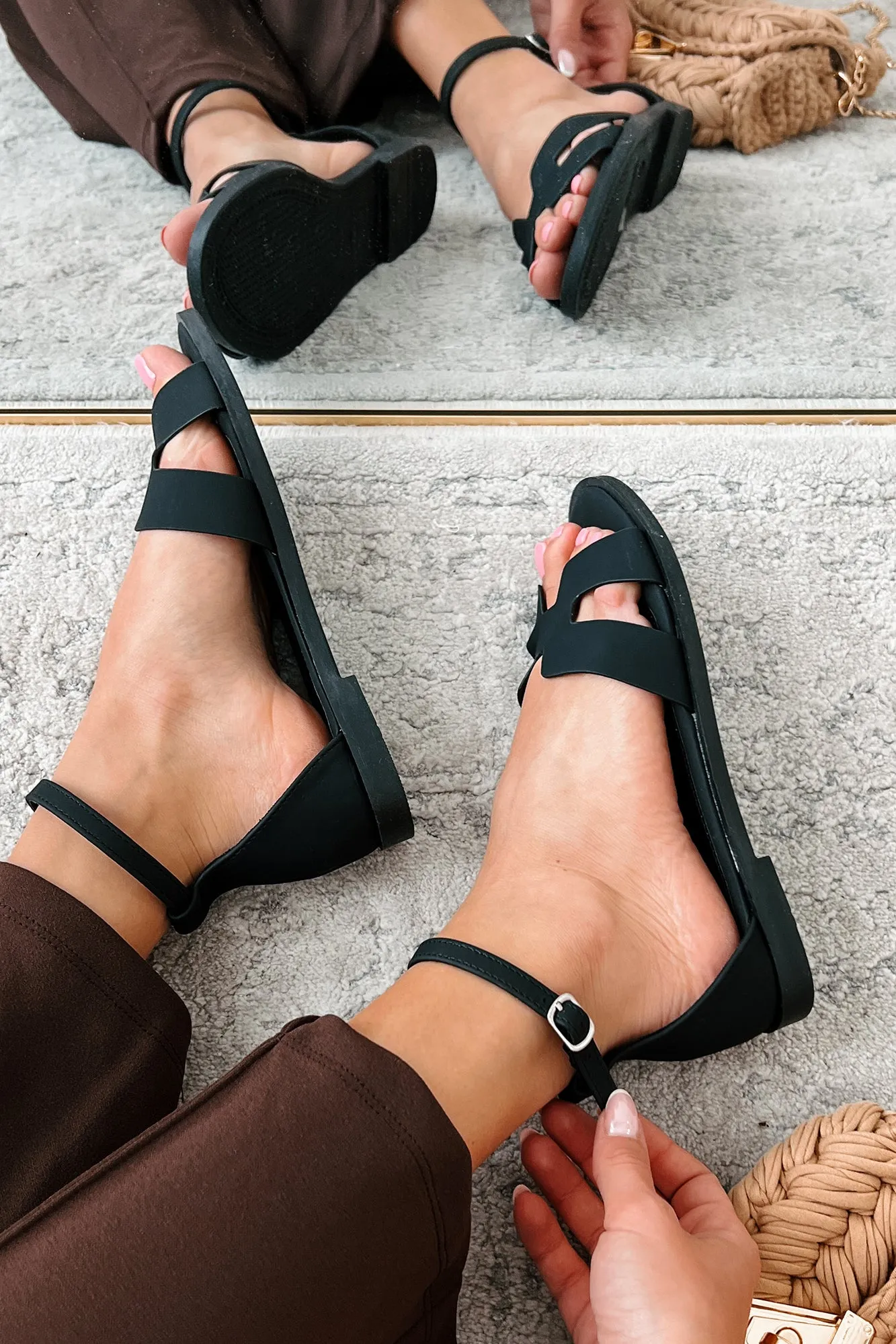 Before We Begin Ankle Strap Sandals (Black)