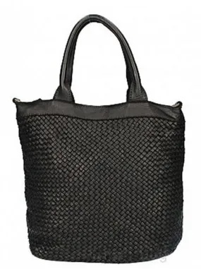 Black braided cowhide leather handbag karola