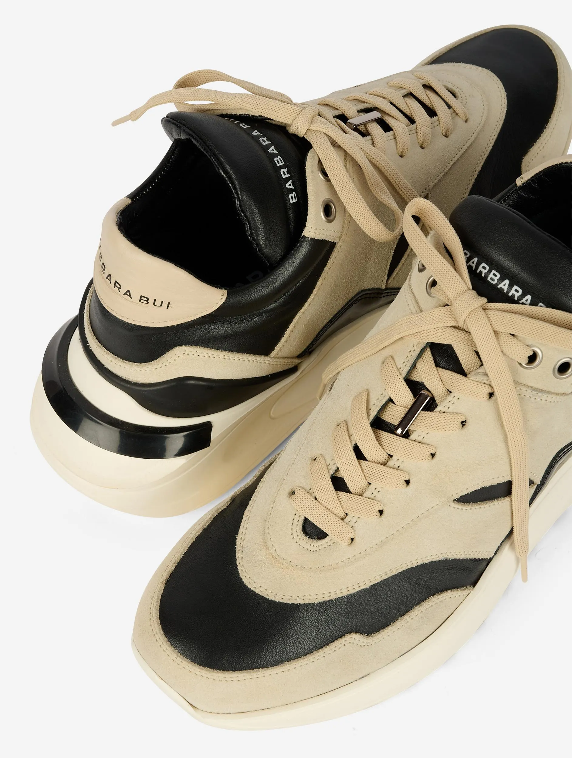 Black napa and ivory suede sneakers