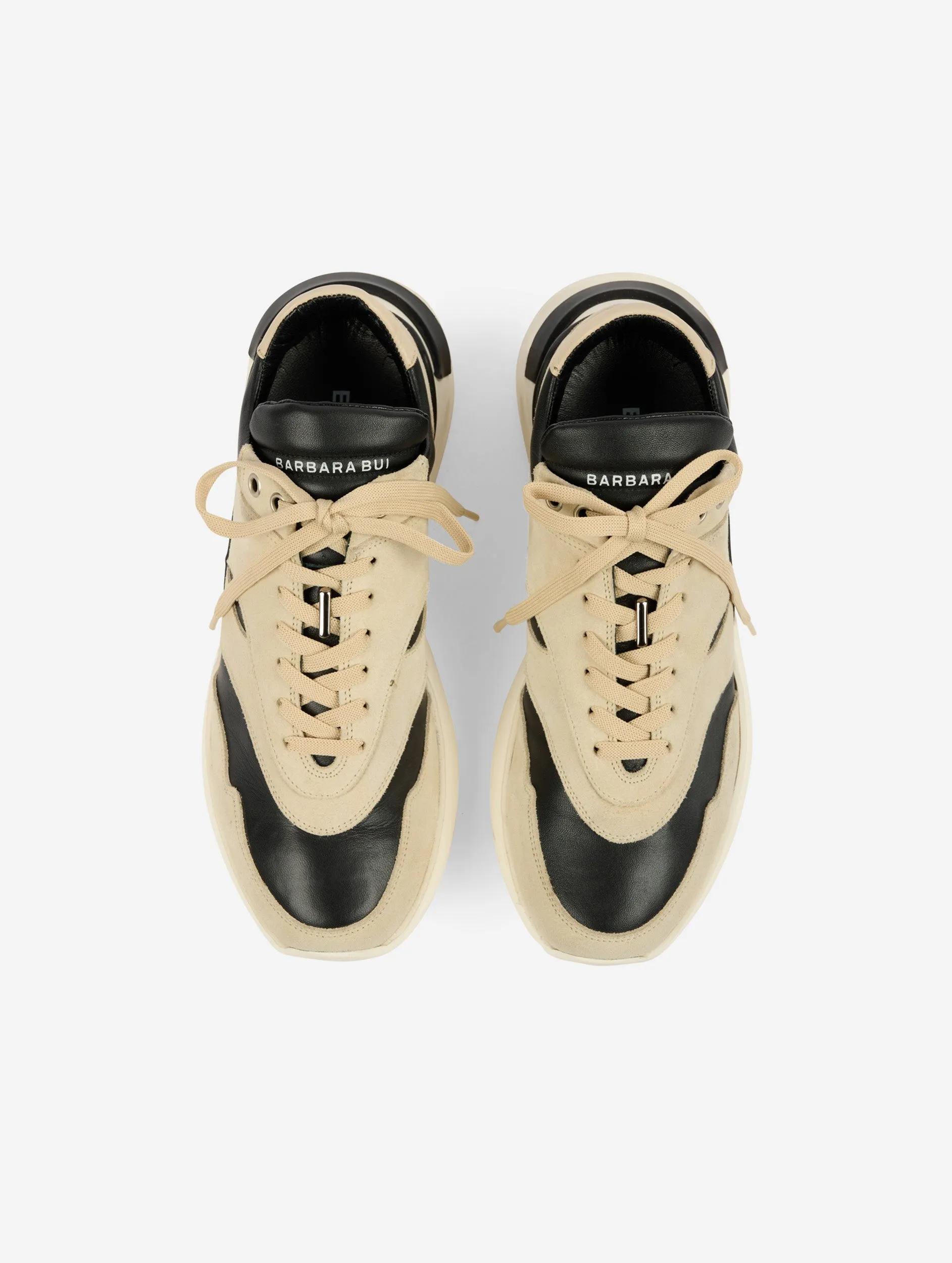 Black napa and ivory suede sneakers