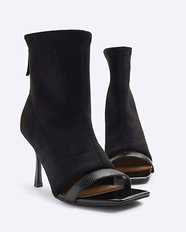 Black wide fit sock boot heeled sandals