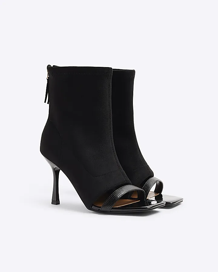 Black wide fit sock boot heeled sandals