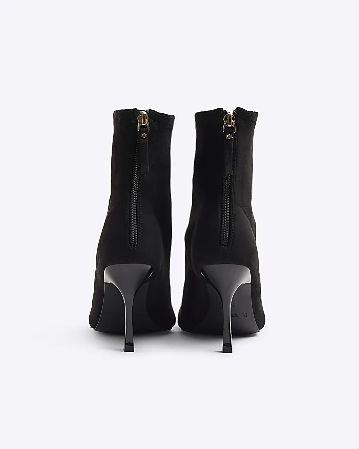 Black wide fit sock boot heeled sandals