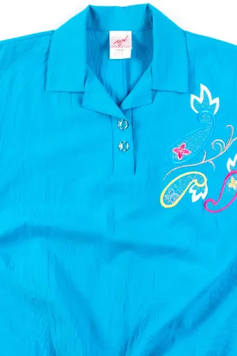 Blue Floral Design Polo Top