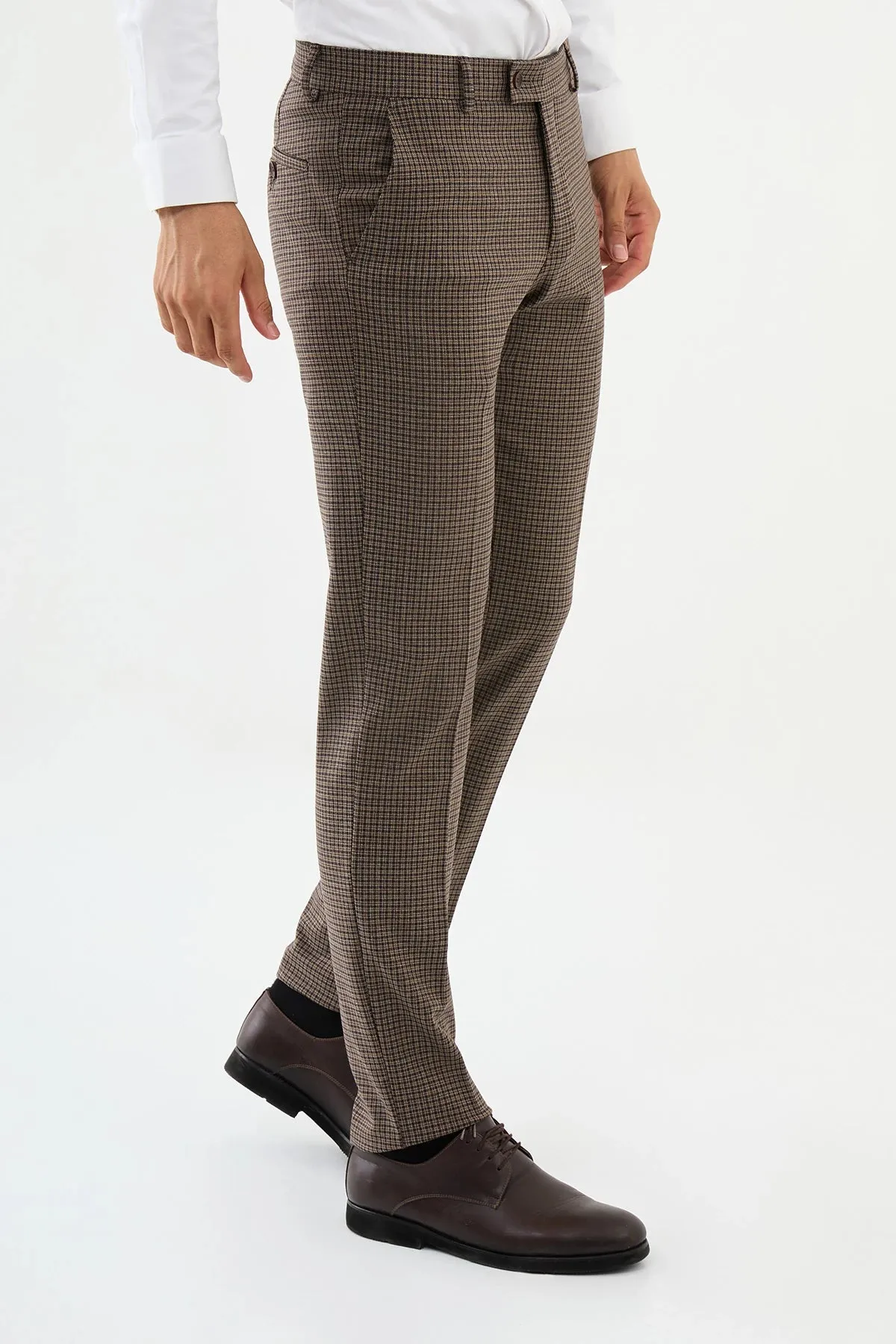 Bojoni Omaha Checkered Slim Fit Classic Brown  Trousers