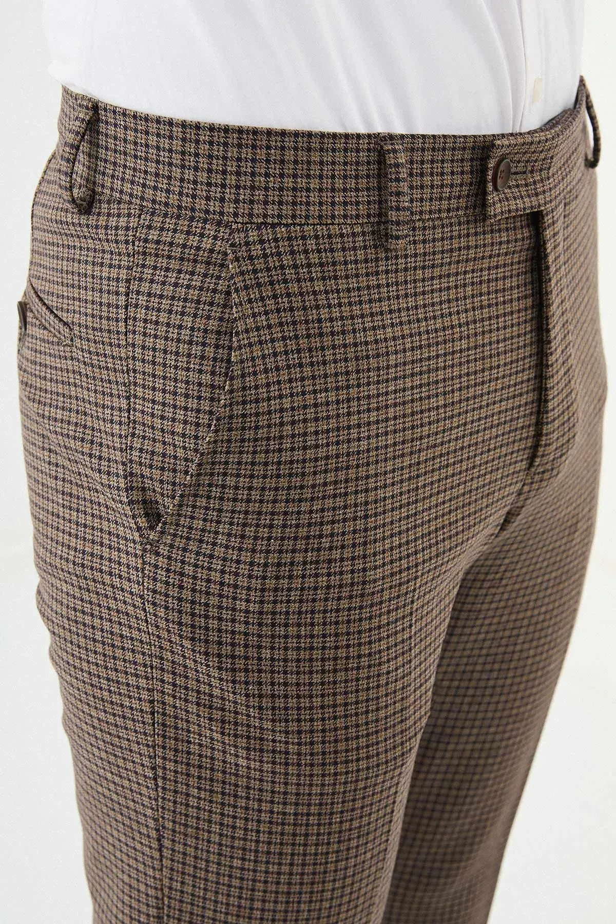 Bojoni Omaha Checkered Slim Fit Classic Brown  Trousers