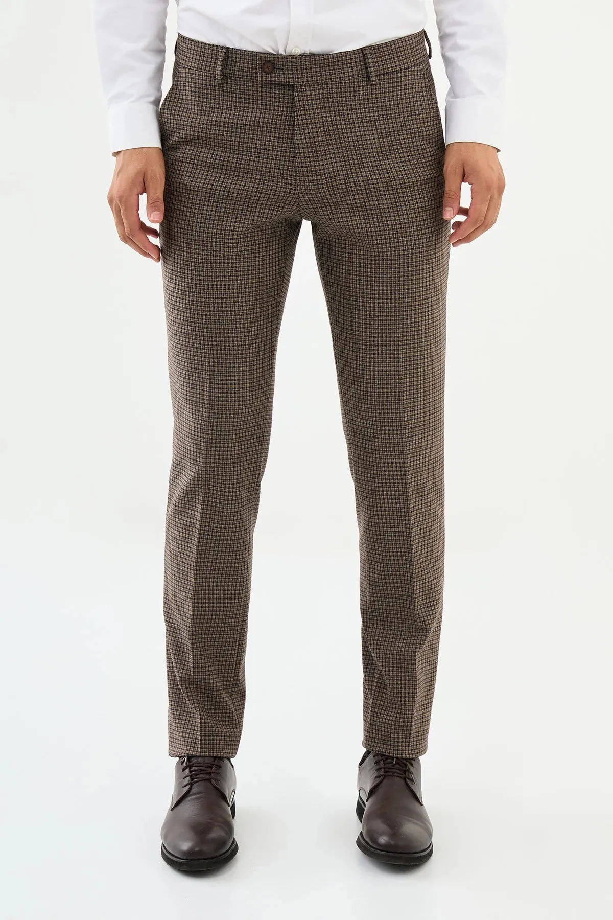 Bojoni Omaha Checkered Slim Fit Classic Brown  Trousers