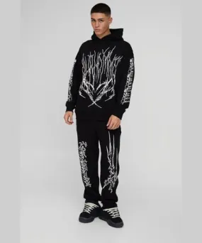 boohooMAN Mens Pour Homme Cross Print Oversized Tracksuit