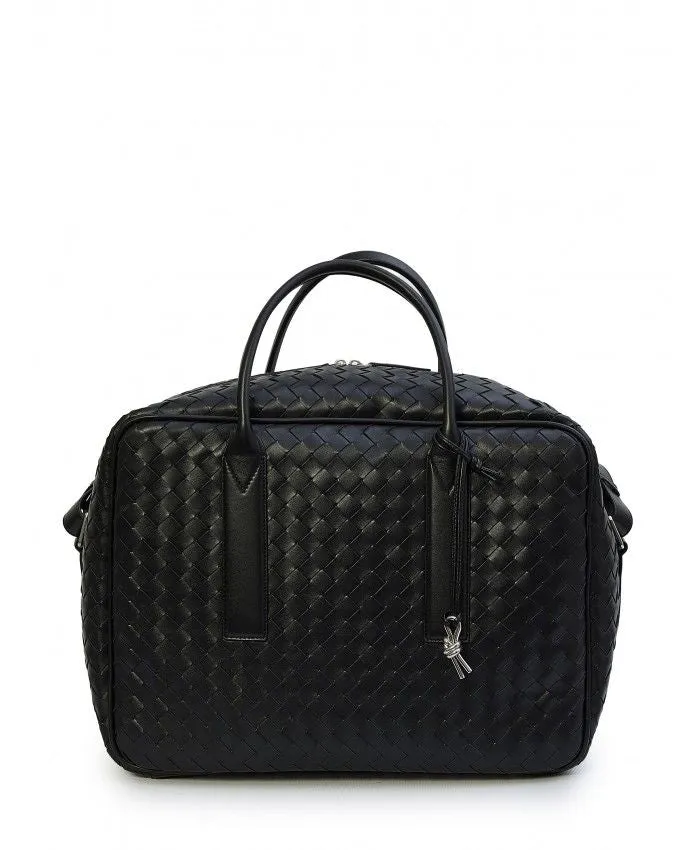 BOTTEGA VENETA Men's Black Leather Top-Handle Handbag for FW23