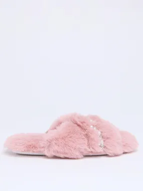 Boux Avenue Embellished Crossband Slipper - Dusky Pink