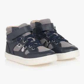 Boys Blue Leather High Top Trainers