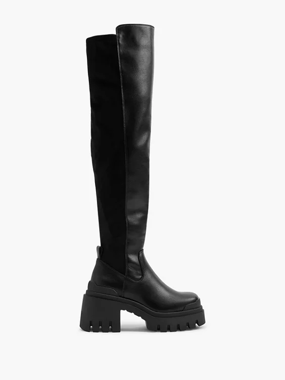 Catwalk  Black Long Leg Chunky Soled Boot