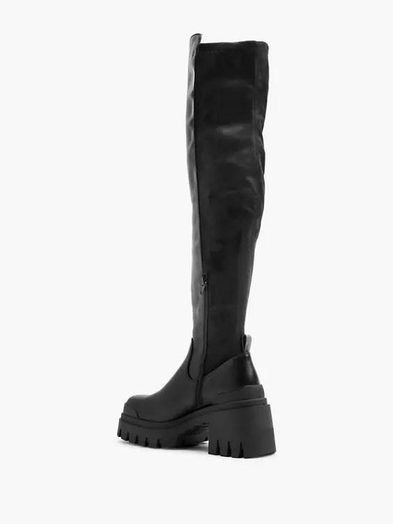 Catwalk  Black Long Leg Chunky Soled Boot