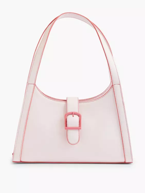 Catwalk  Pink Contrast Handbag with Adjustable Strap and Buckle Detail