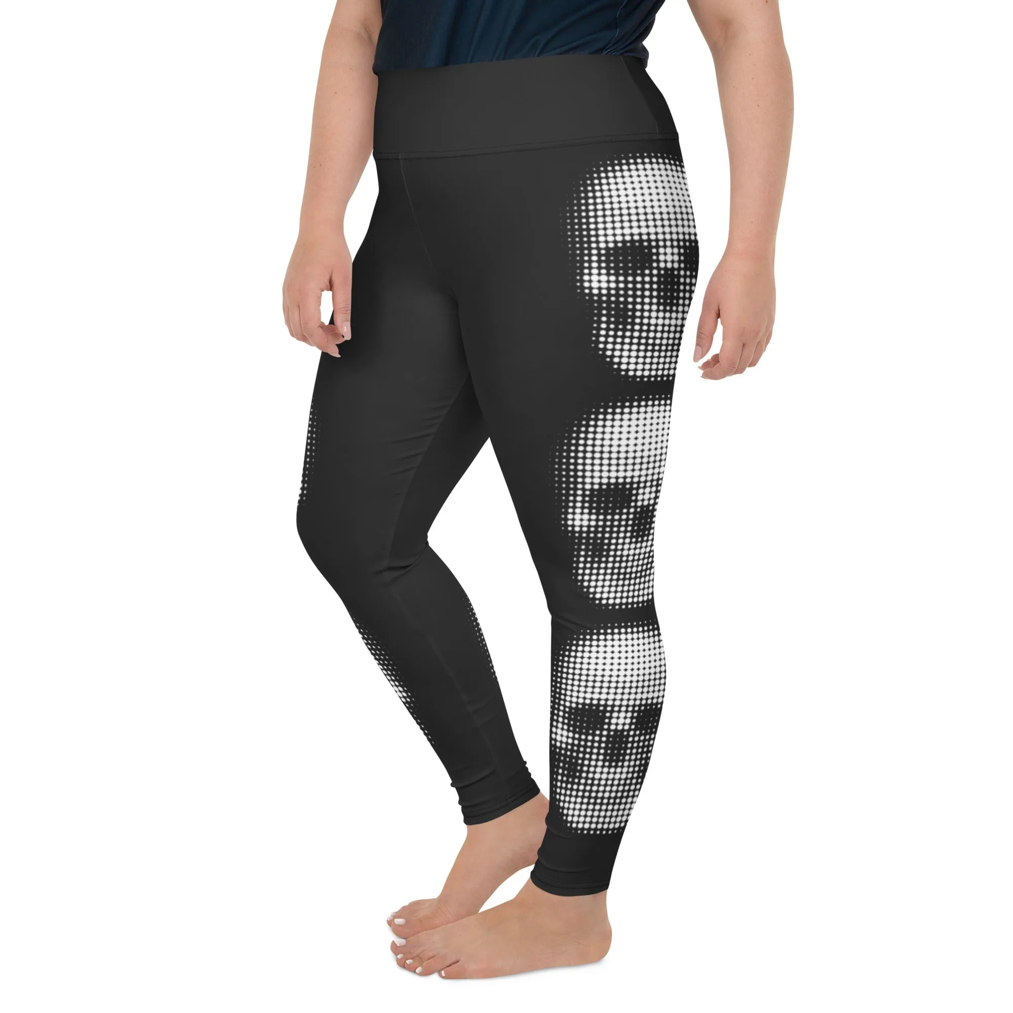 Charcoal Halftone Skull Plus Size Leggings