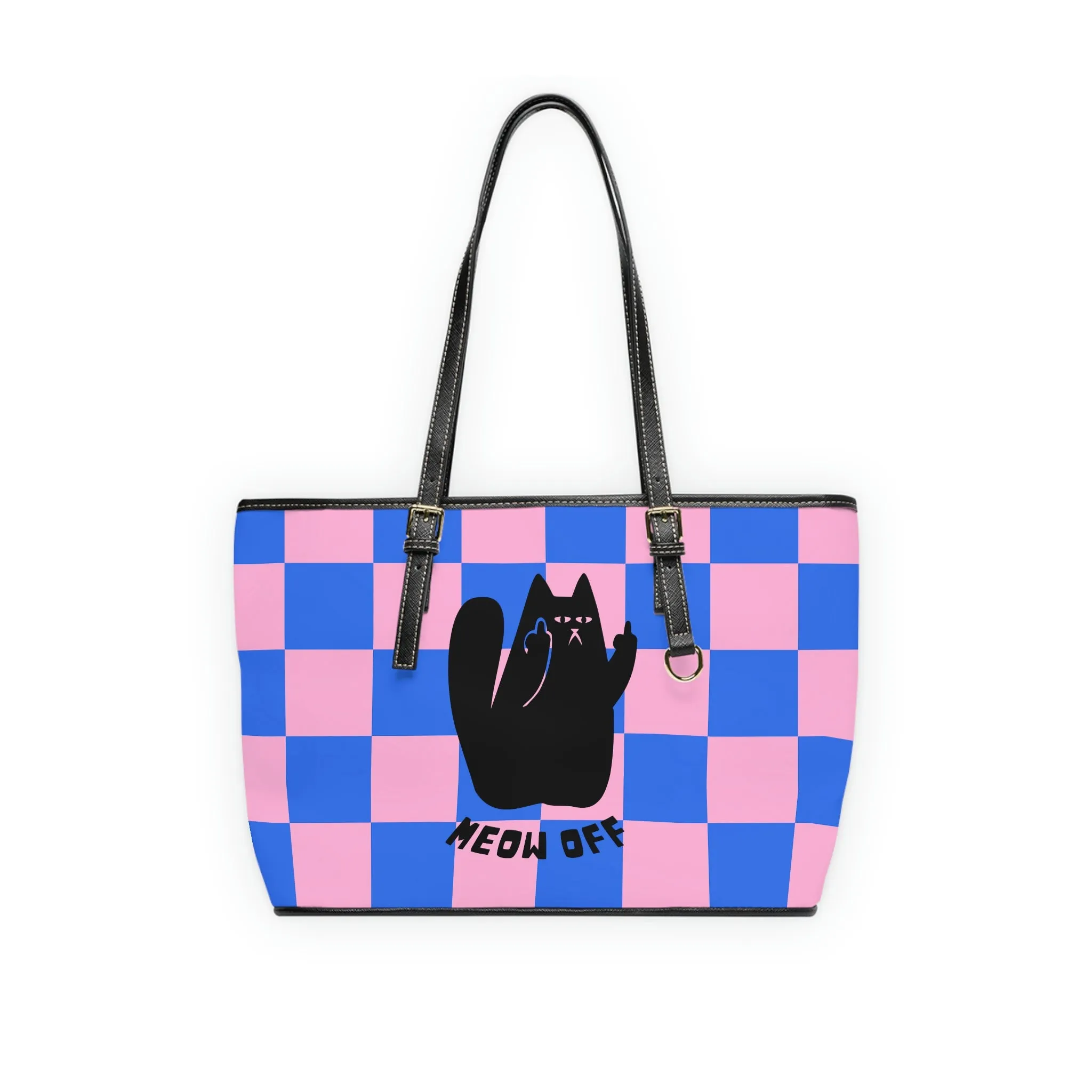 Checked Black Cat pointing middle finger Shoulder Bag