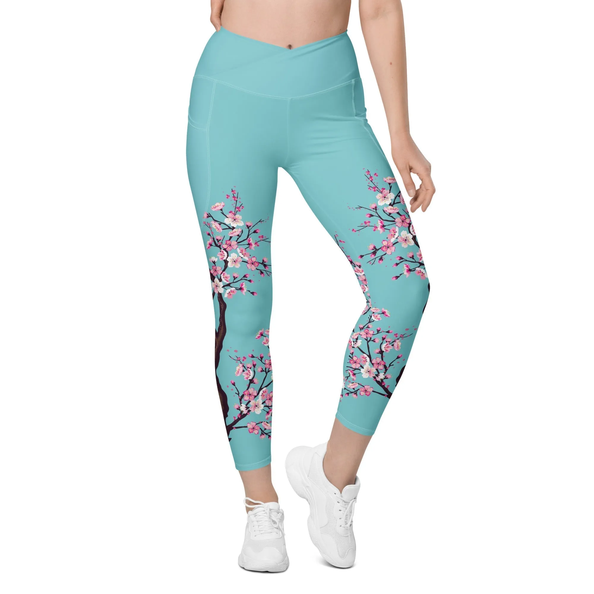 Cherry Blossom Crossover Leggings With Pockets