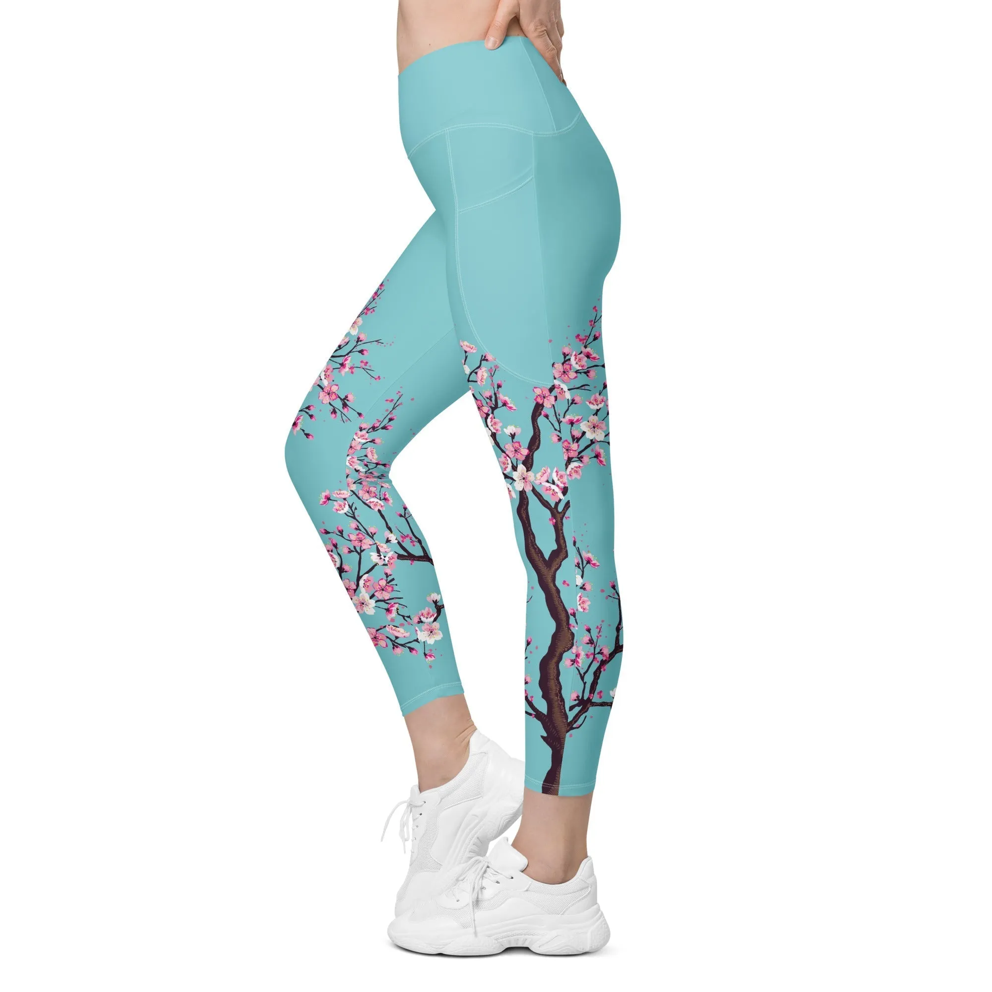 Cherry Blossom Crossover Leggings With Pockets