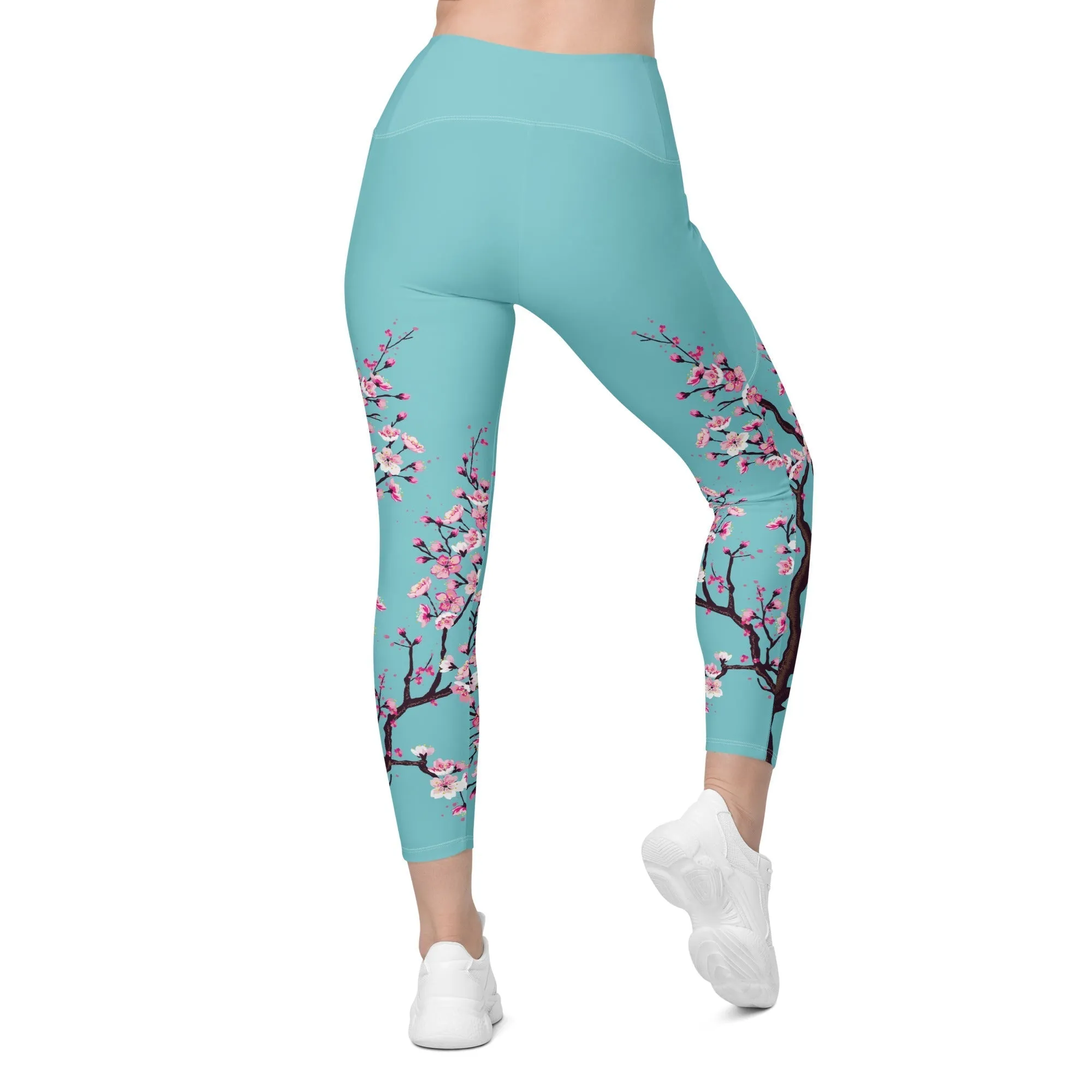 Cherry Blossom Crossover Leggings With Pockets