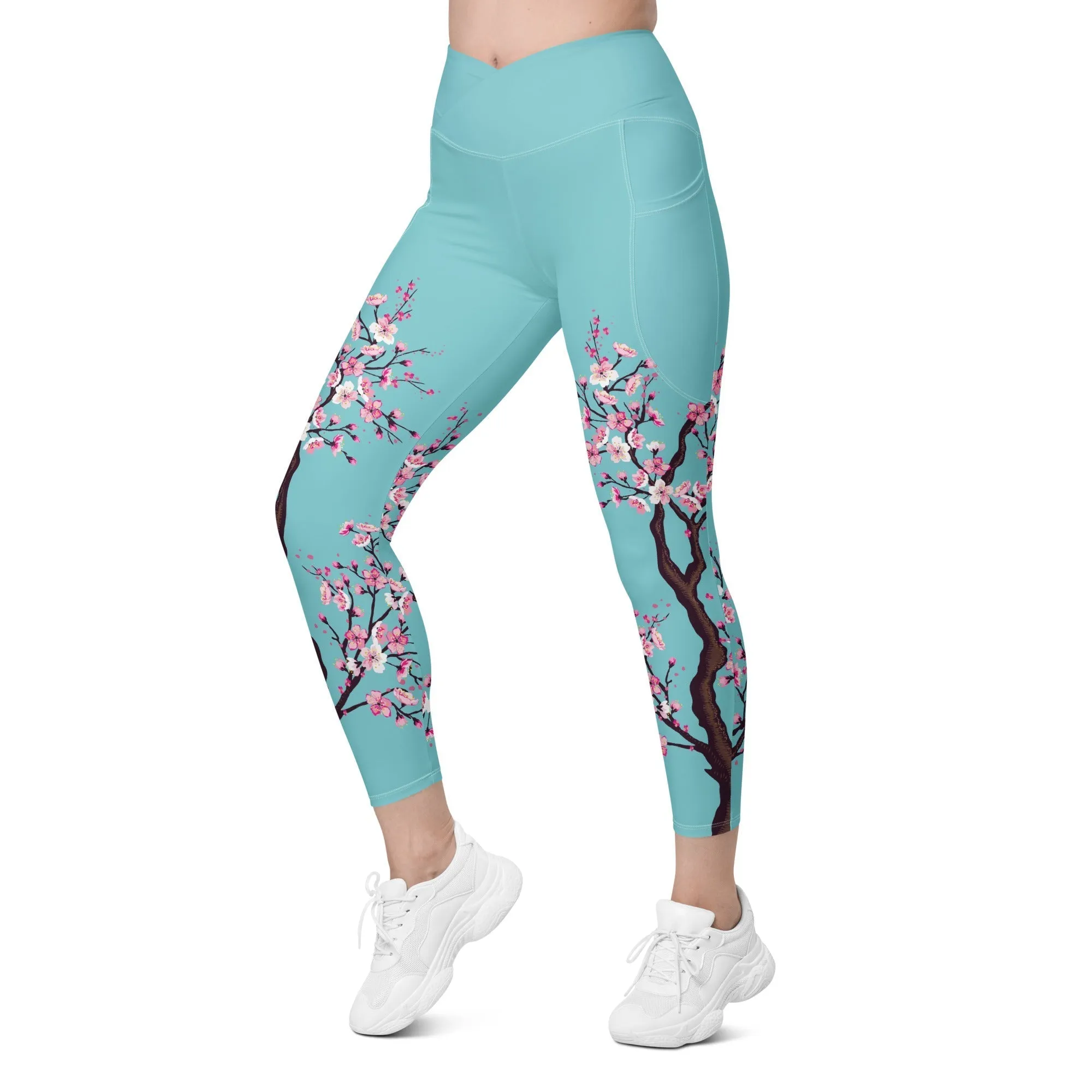 Cherry Blossom Crossover Leggings With Pockets