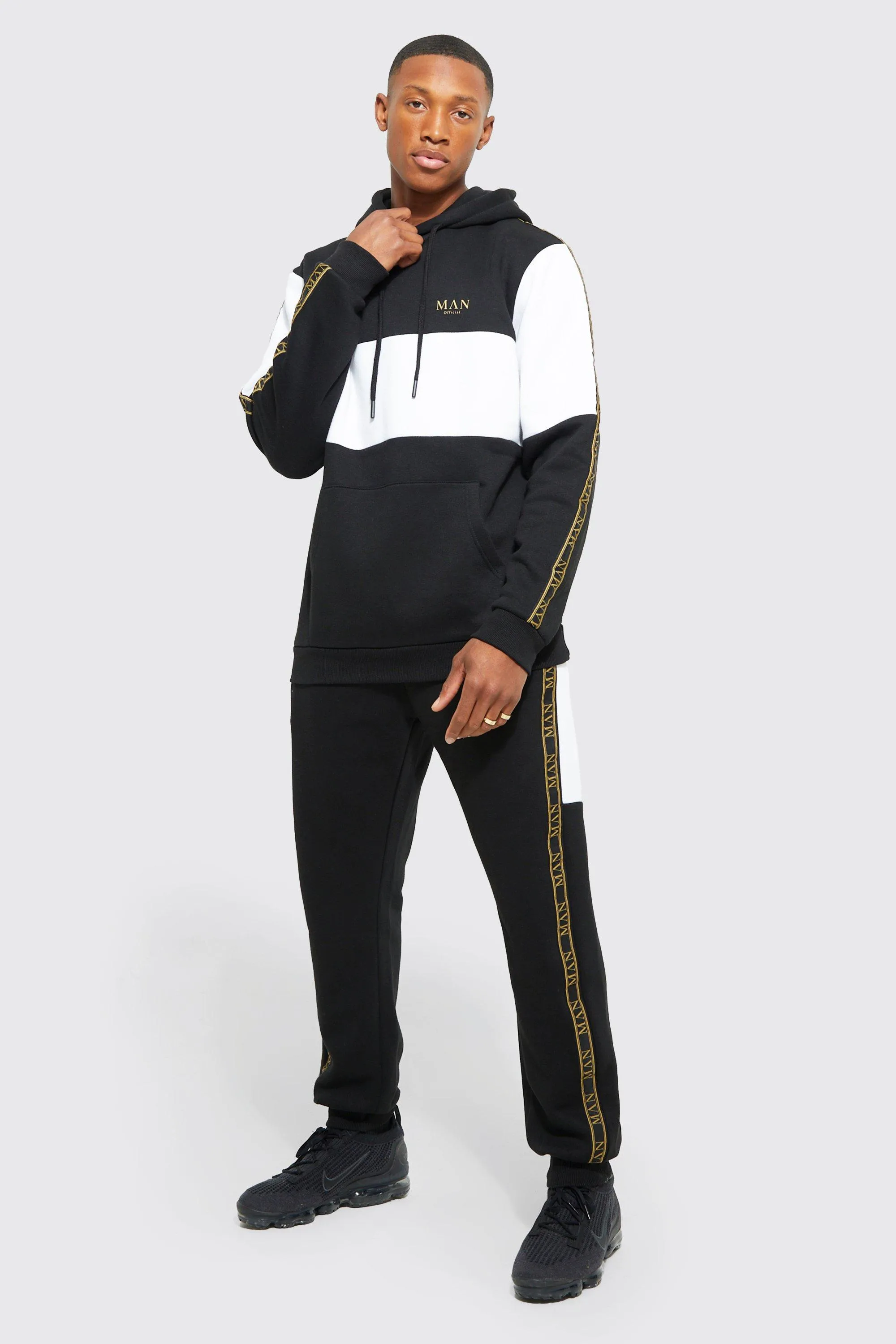 Colour Block Man Tape Hooded Tracksuit