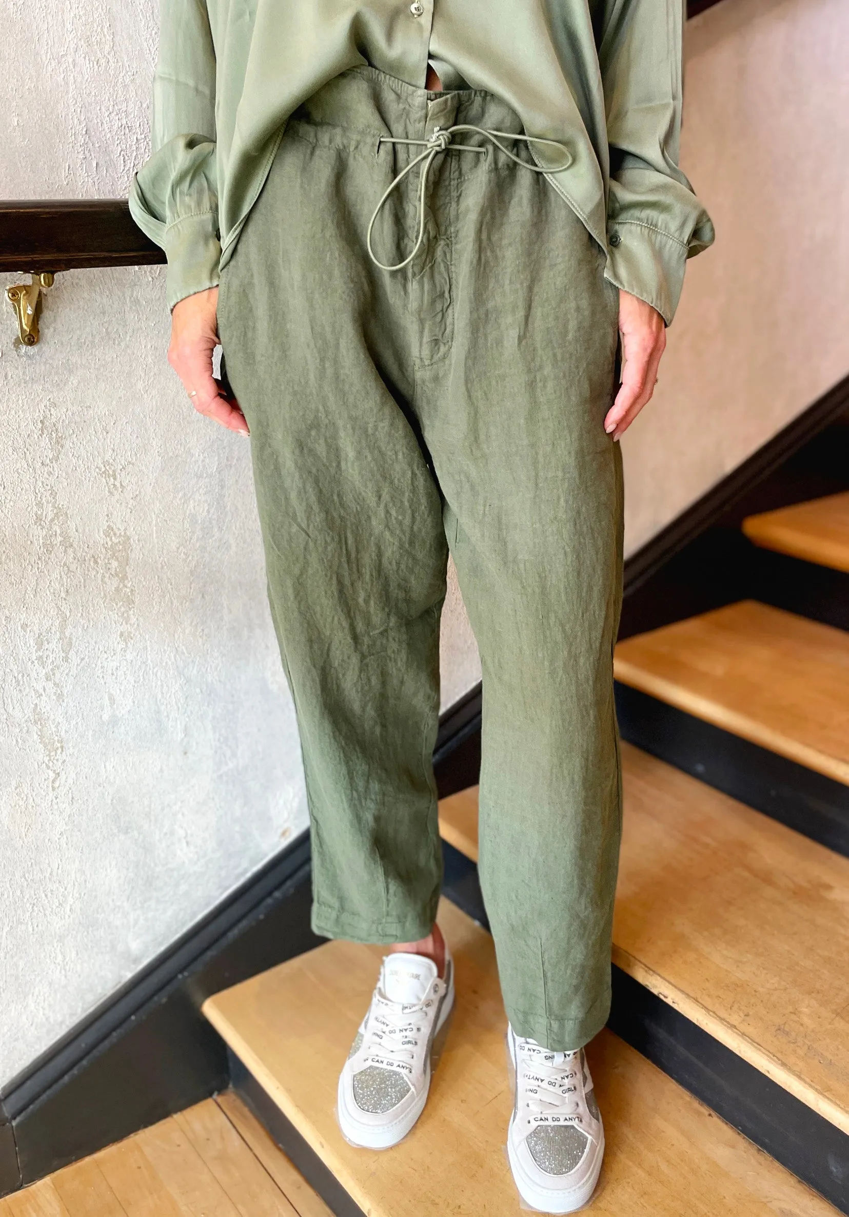 Comfort Fit Linen Trousers - Green