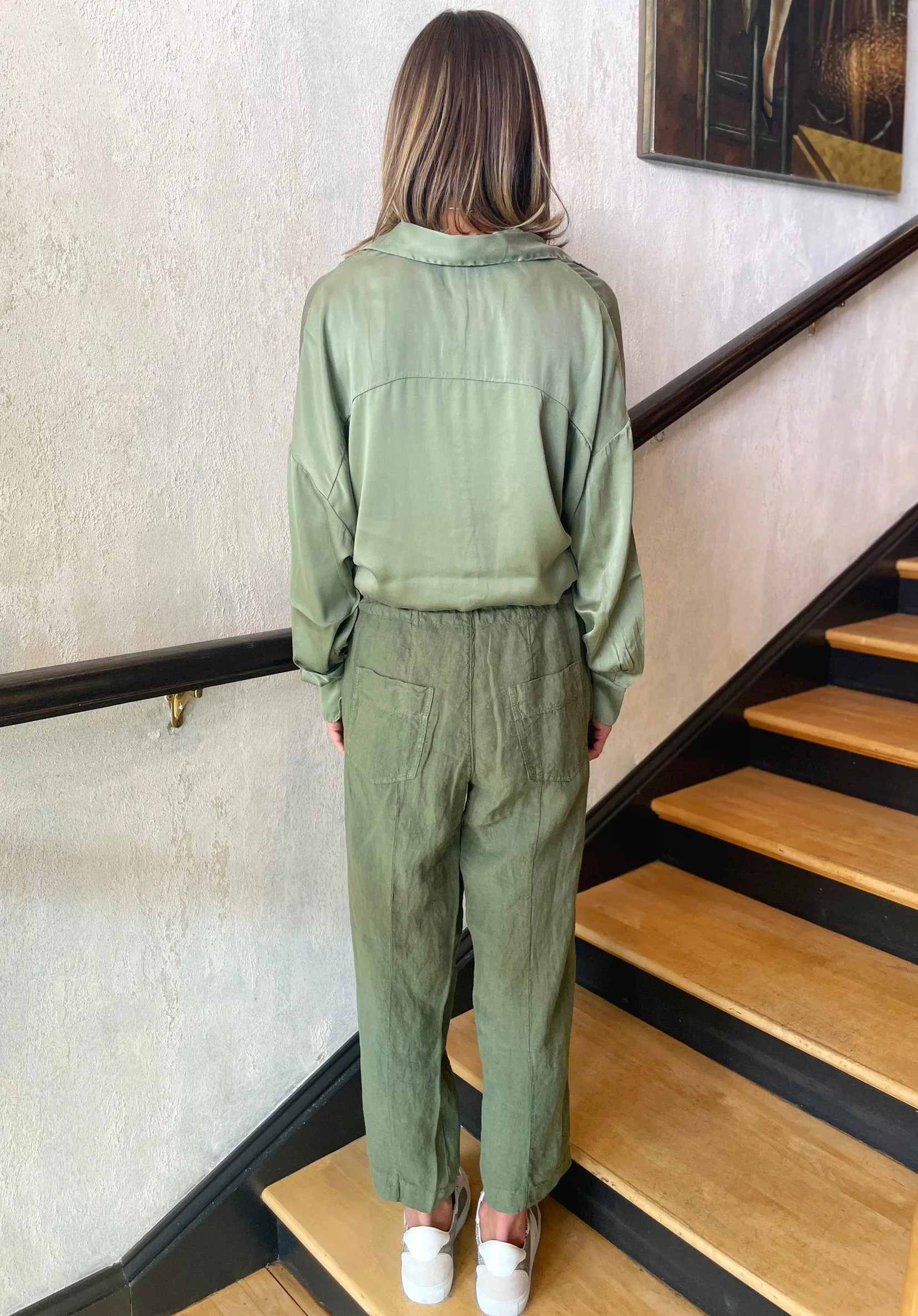 Comfort Fit Linen Trousers - Green