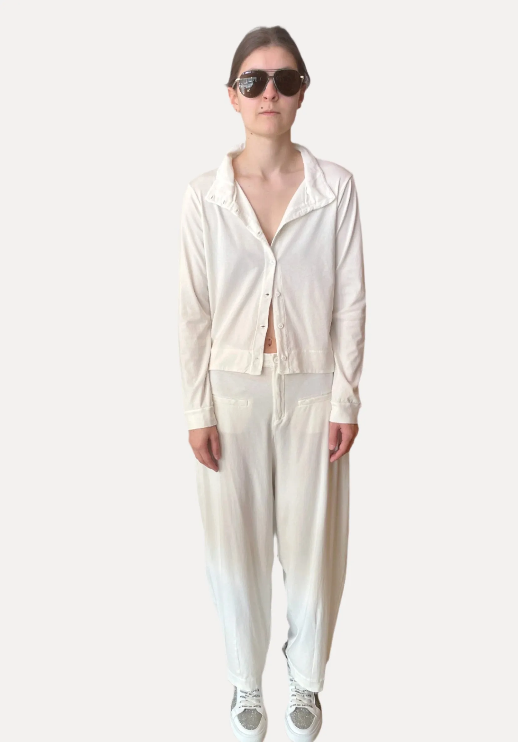 Comfort Fit Stretch Cotton Jersey Trousers - Ivory