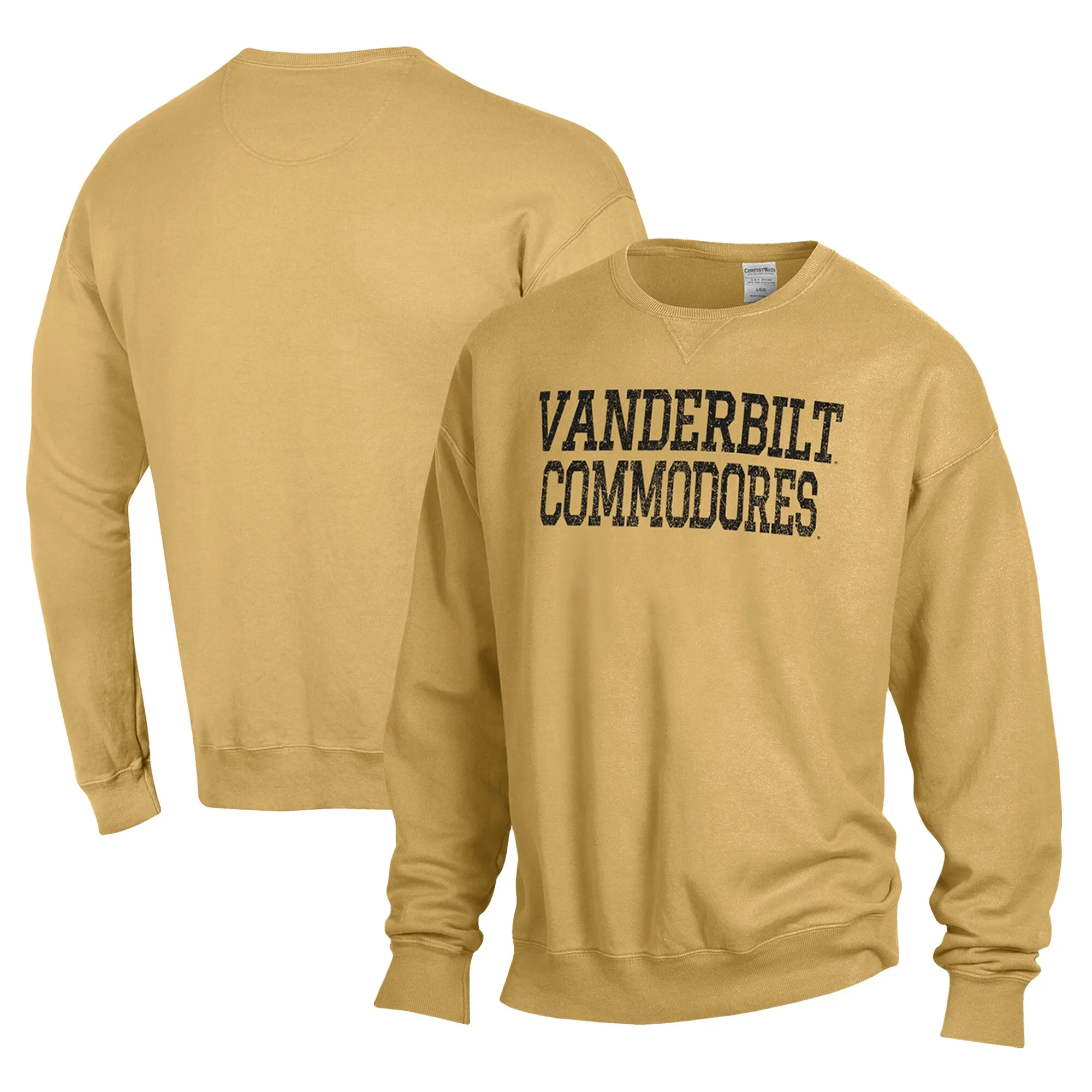 Comfort Wash Vanderbilt Commodores Gold Crewneck Pullover Sweatshirt