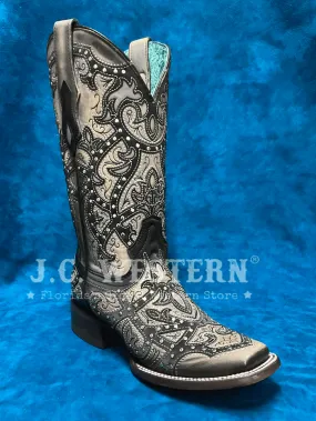 Corral C4046 Ladies Laser Embroidered And Studs Western Boot Black And Grey