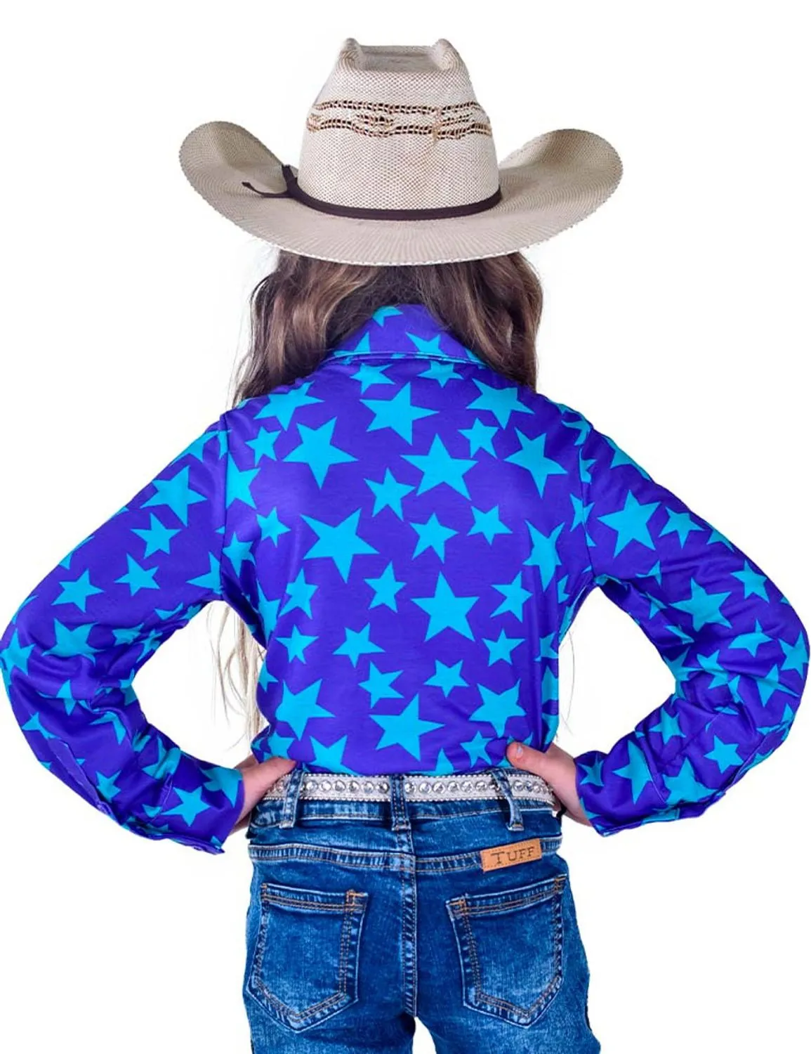 Cowgirl Tuff Kids Girls Stars Pullover Purple/Turquoise Polyester L/S Shirt