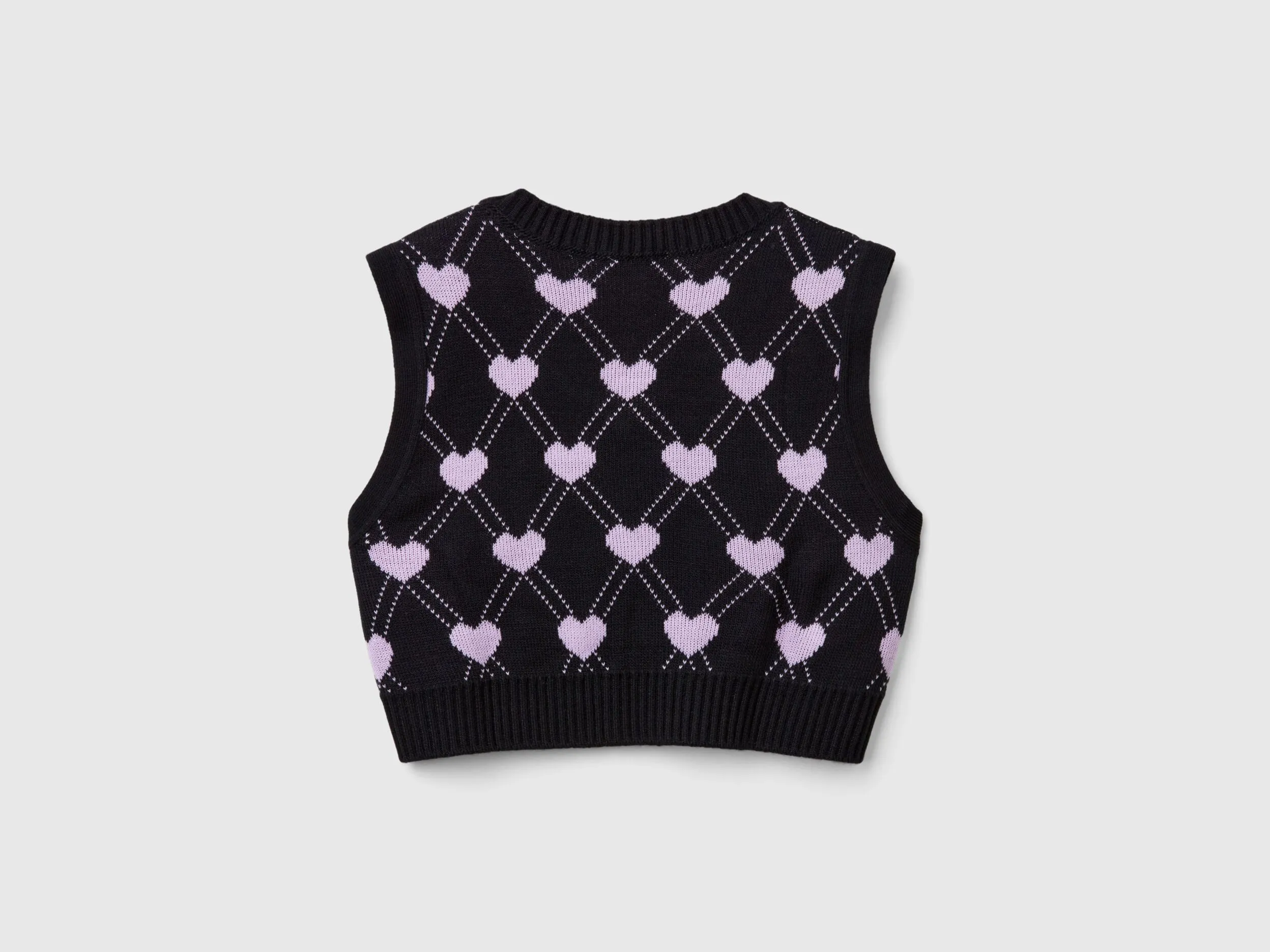 Cropped vest with heart motif - Black | Benetton