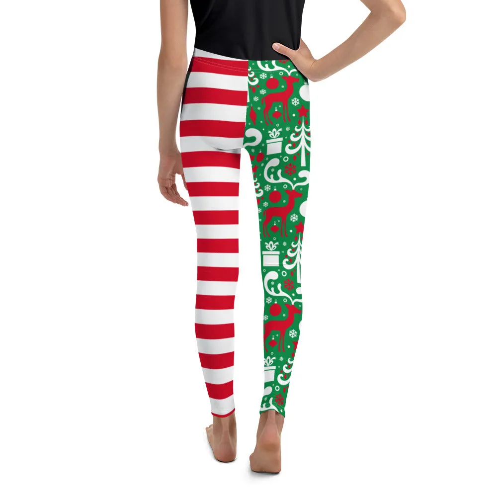 Cute Two Pattern Christmas Youth Leggings