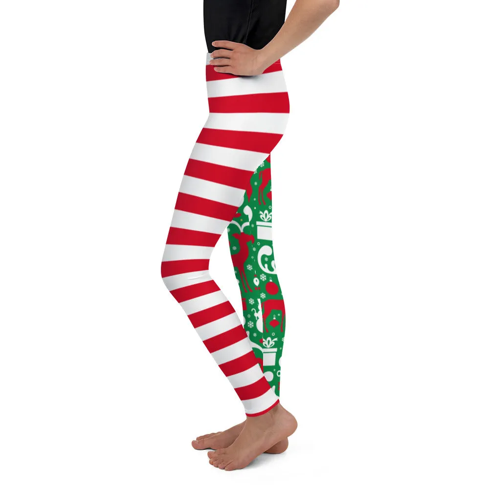 Cute Two Pattern Christmas Youth Leggings